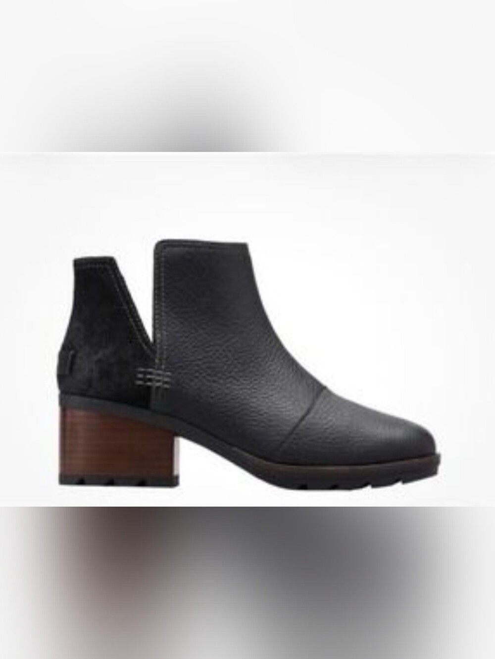 Sorel Black Leather & Brown Block Heel Catw Cut Out Bootie Size 6.5
